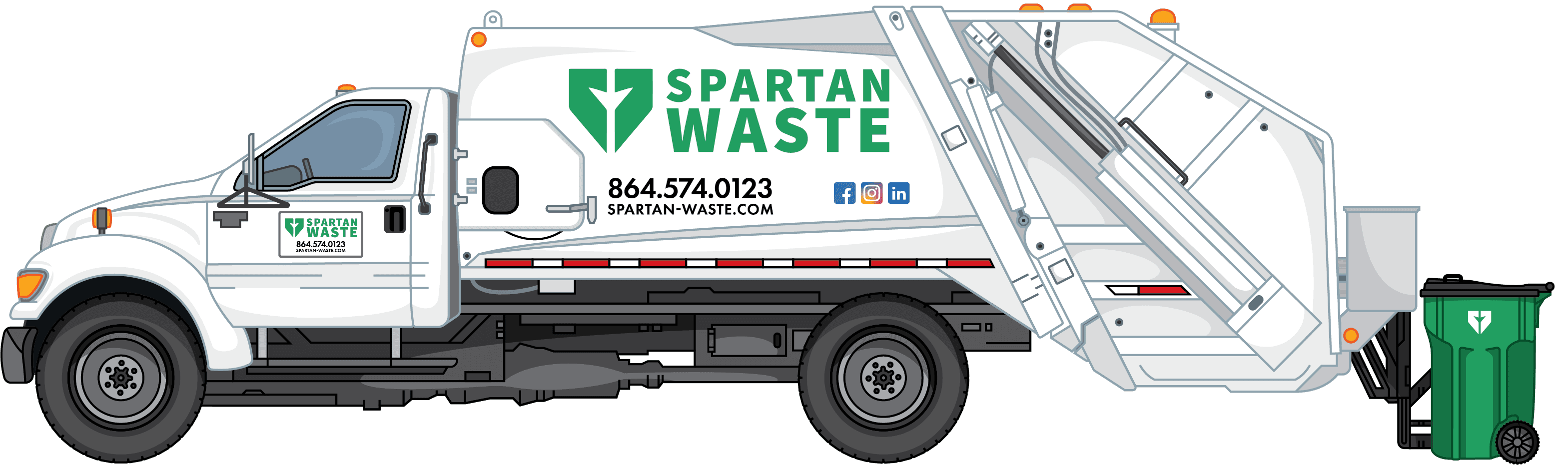 Spartan Waste local waste services truck with phone number: 864-573-0123